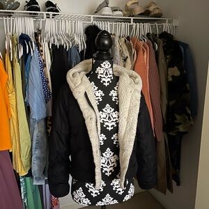 Iris Black Puffer Jacket with Cream Fleece Lining